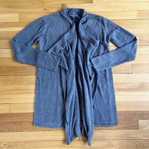 Barefoot Dreams Brown Bamboo Ruffle Long Knit Wrap Cardigan Sweater Small Medium